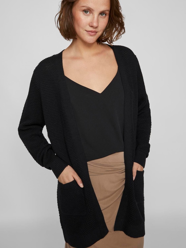 VILA Black Long 100% Cotton Cardigan - Image 2 of 6 VILA Black Long 100% Cotton Cardigan - Image 2 of 6