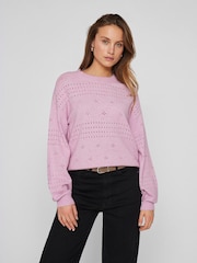 VILA Purple Long Sleeved Crochet Detail Knit Jumper - Image 1 of 5