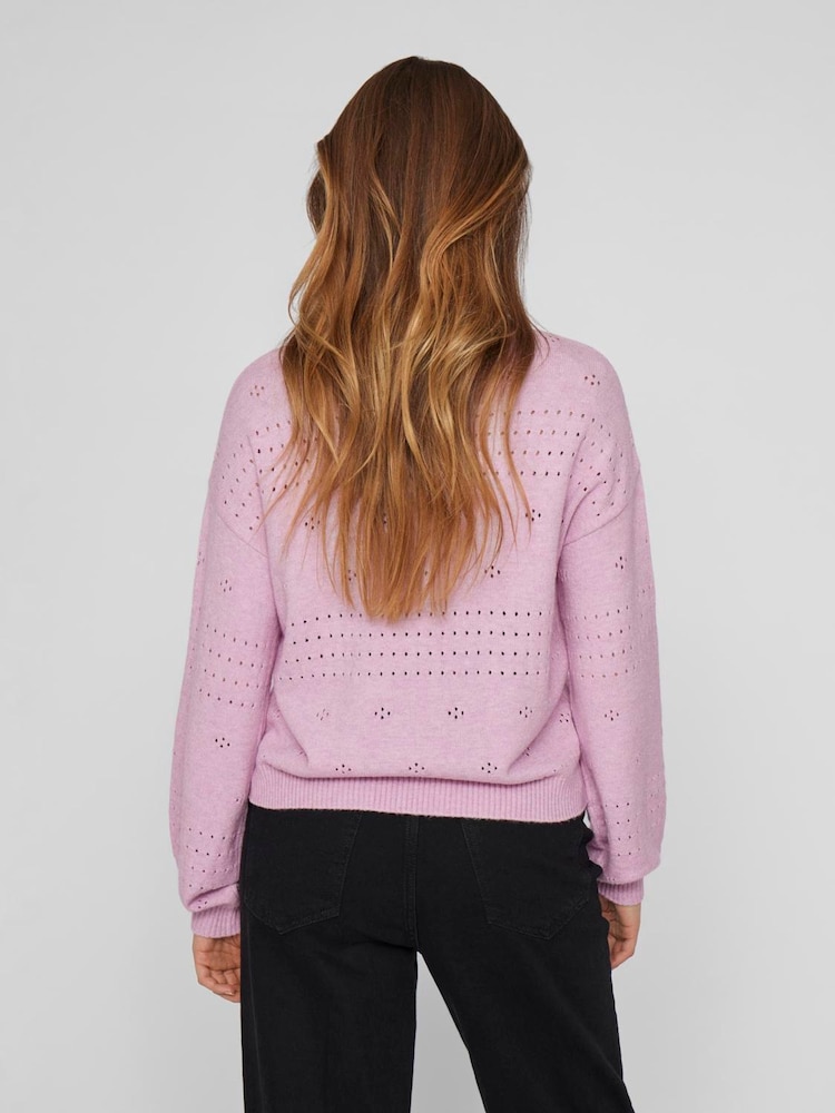 VILA Purple Long Sleeved Crochet Detail Knit Jumper - Image 2 of 5