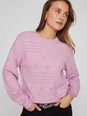 VILA Purple Long Sleeved Crochet Detail Knit Jumper - Image 3 of 5