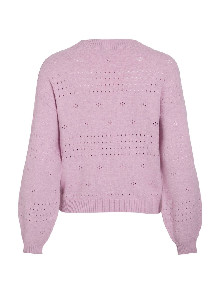 VILA Purple Long Sleeved Crochet Detail Knit Jumper - Image 5 of 5 VILA Purple Long Sleeved Crochet Detail Knit Jumper - Image 5 of 5