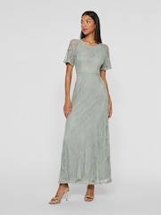 VILA Green Angel Short Sleeve Lace Maxi Occasion Dress - Image 1 of 1