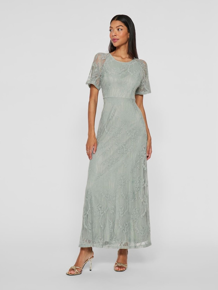 VILA Green Angel Short Sleeve Lace Maxi Occasion Dress - Image 1 of 1
