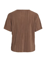 VILA Brown Short Sleeved Plisse Top - Image 6 of 6