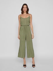 VILA Green High Waisted Plisse Culotte Trousers - Image 1 of 5