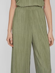 VILA Green High Waisted Plisse Culotte Trousers - Image 3 of 5