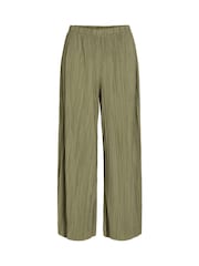 VILA Green High Waisted Plisse Culotte Trousers - Image 4 of 5