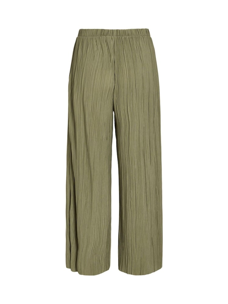 VILA Green High Waisted Plisse Culotte Trousers - Image 5 of 5