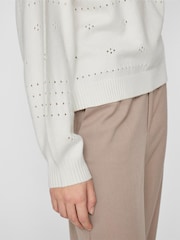 VILA White Long Sleeved Crochet Detail Knit Jumper - Image 4 of 6