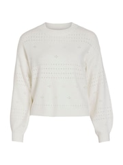 VILA White Long Sleeved Crochet Detail Knit Jumper - Image 5 of 6