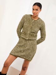 Lipsy Green Boucle Eyelash Sparkle Knitted Cardigan - Image 1 of 4