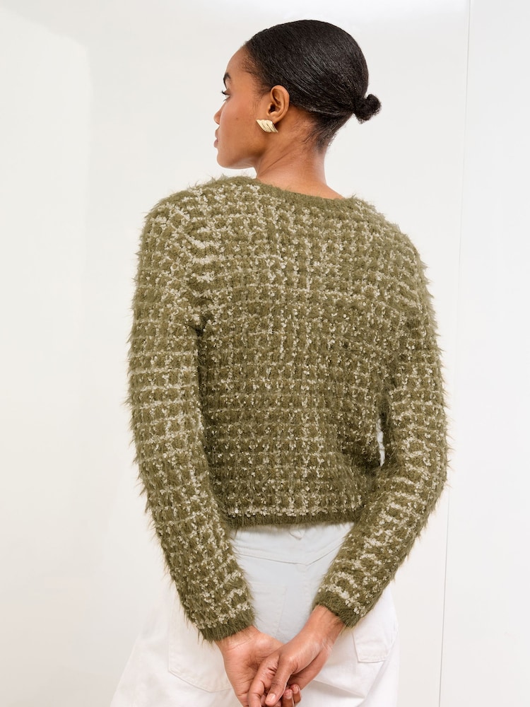 Lipsy Green Boucle Eyelash Buttoned Crew Neck Knit Cardigan - Image 5 of 5 Lipsy Green Boucle Eyelash Buttoned Crew Neck Knit Cardigan - Image 5 of 5