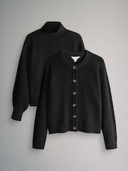 The Set Black Cable 2 Pack High Neck Jumper/Cardigan - Image 1 of 5