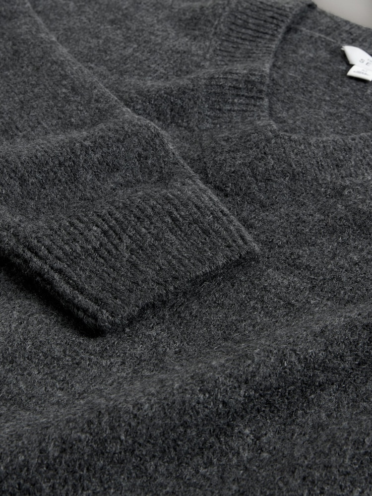 The Set Charcoal Grey Knitted V-Neck Jumper and Midi Skirt Co-ord - Image 5 of 5 The Set Charcoal Grey Knitted V-Neck Jumper and Midi Skirt Co-ord - Image 5 of 5