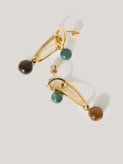 Jigsaw Gold Tone Mixed Loop Asymmetric Earrings - Image 1 of 2