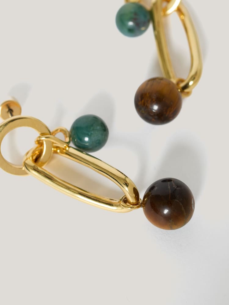 Jigsaw Gold Tone Mixed Loop Asymmetric Earrings - Image 2 of 2