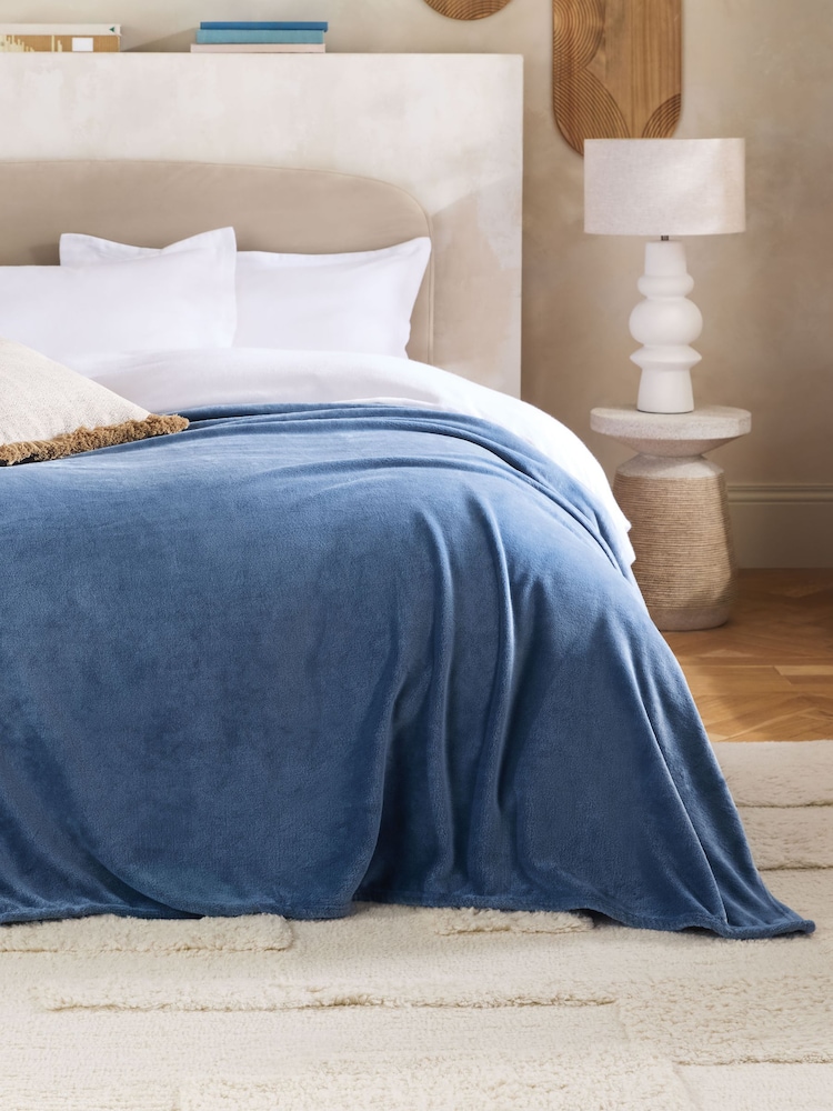 Blue Plush Fleece Throw - Image 1 of 4