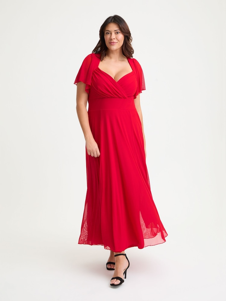Scarlett & Jo Red Kemi Bright Bolero Wrap Bodice Maxi Gown - Image 1 of 4 Scarlett & Jo Red Kemi Bright Bolero Wrap Bodice Maxi Gown - Image 1 of 4