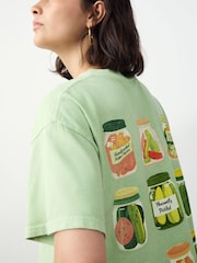 Lime Green Oversized Washed Pickle Jars Food Graphic Print Short Sleeve Crew Neck T-Shirt - Image 3 of 7