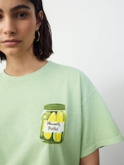 Lime Green Oversized Washed Pickle Jars Food Graphic Print Short Sleeve Crew Neck T-Shirt - Image 4 of 7