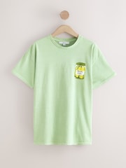 Lime Green Oversized Washed Pickle Jars Food Graphic Print Short Sleeve Crew Neck T-Shirt - Image 5 of 7