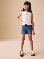 Albastru închis din denim - Pantaloni scurți din denim cu margine destrămată (3-16ani) - Imaginea 2 din 8