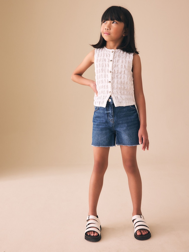 Albastru închis din denim - Pantaloni scurți din denim cu margine destrămată (3-16ani) - Imaginea 2 din 8