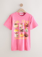 Raspberry Pink Oversized Washed Cake Sweet Treats Food Graphic Print Short Sleeve Crew Neck T-Shirt - Image 5 of 7