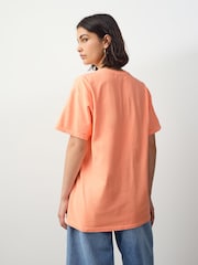 Fluro Orange Oversized Washed Bright LA City Graphic Print Short Sleeve Crew Neck T-Shirt - Image 2 of 6