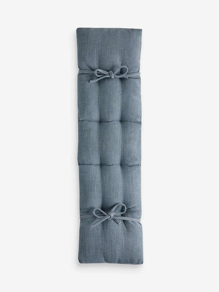 Relaxed Linen Look Mid Blue Dining Bench Cushion - Image 1 of 3