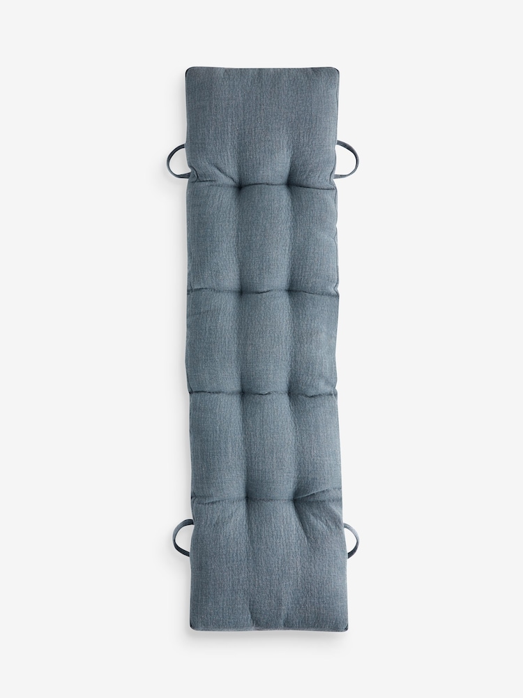 Relaxed Linen Look Mid Blue Dining Bench Cushion - Image 2 of 3