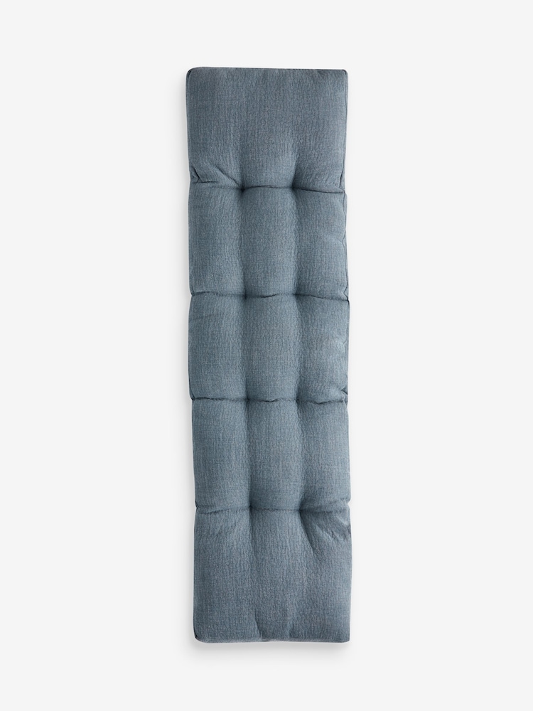 Relaxed Linen Look Mid Blue Dining Bench Cushion - Image 3 of 3