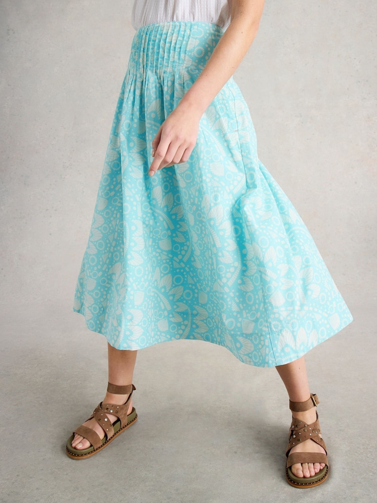 White Stuff Blue Charlotte Midi 100% Organic Cotton Skirt - Image 1 of 6