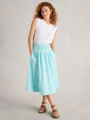 White Stuff Blue Charlotte Midi 100% Organic Cotton Skirt - Image 3 of 6
