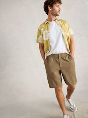 Natural - Shorts de mistura de linho com cordão branco - Imagem 1 de 6