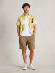 Natural - Shorts de mistura de linho com cordão branco - Imagem 2 de 6