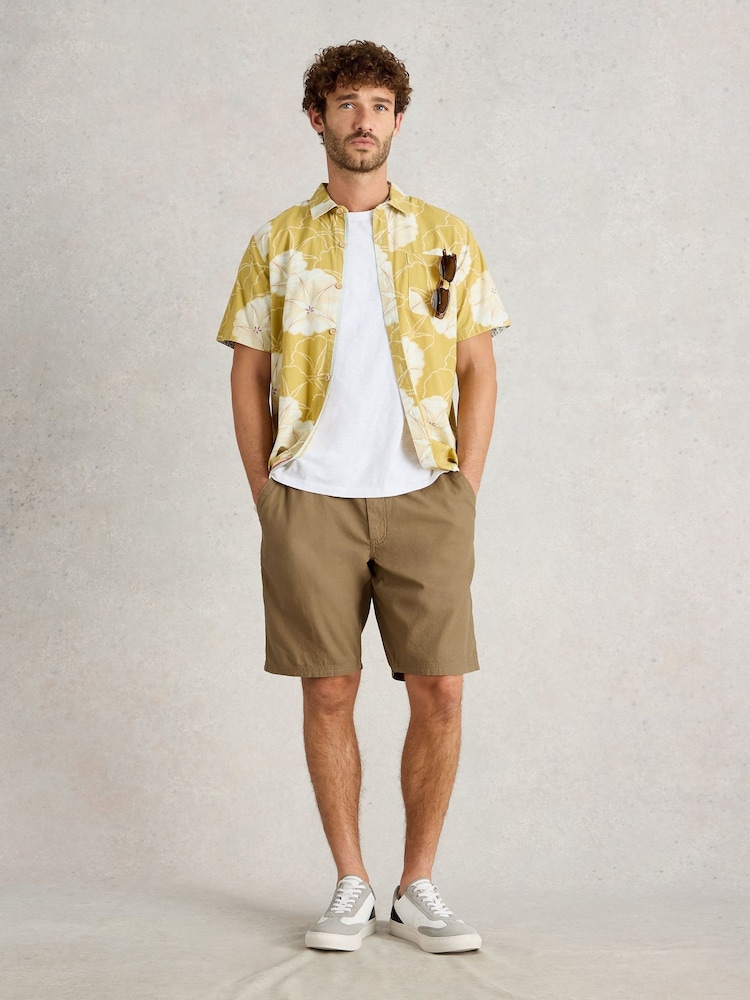 Natural - Shorts de mistura de linho com cordão branco - Imagem 2 de 6
