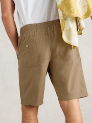 Natural - Shorts de mistura de linho com cordão branco - Imagem 3 de 6