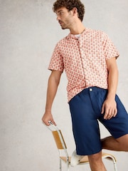 Azul - Shorts de mistura de linho com cordão branco - Imagem 1 de 6