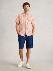 Azul - Shorts de mistura de linho com cordão branco - Imagem 2 de 6