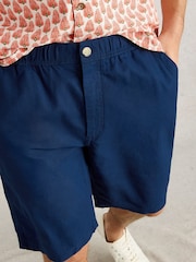 Azul - Shorts de mistura de linho com cordão branco - Imagem 3 de 6