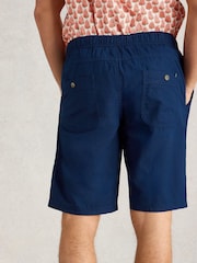 Azul - Shorts de mistura de linho com cordão branco - Imagem 4 de 6