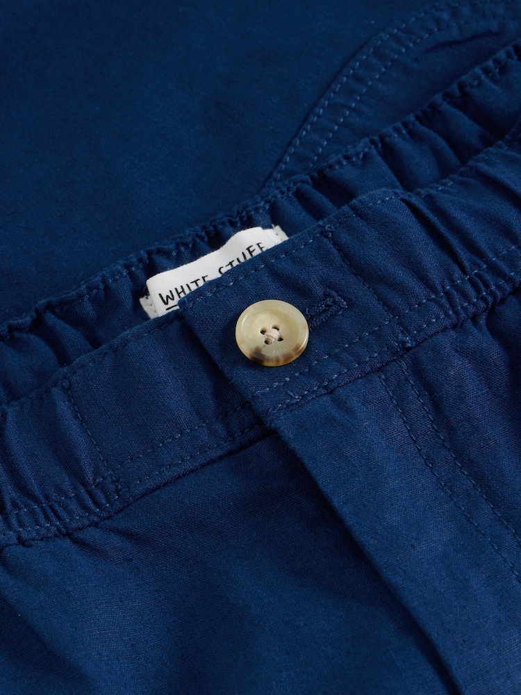 Azul - Shorts de mistura de linho com cordão branco - Imagem 6 de 6