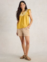 White Stuff Yellow Callie Frill 100% Cotton Blouses - Image 1 of 6