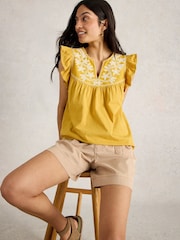 White Stuff Yellow Callie Frill 100% Cotton Blouses - Image 2 of 6