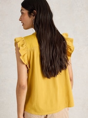 White Stuff Yellow Callie Frill 100% Cotton Blouses - Image 3 of 6