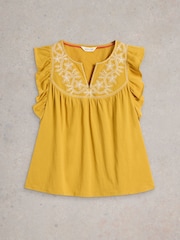White Stuff Yellow Callie Frill 100% Cotton Blouses - Image 5 of 6