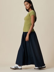 Khaki Green Raglan Short Sleeve Textured Top - Image 2 of 4