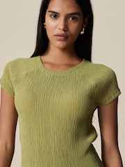 Khaki Green Raglan Short Sleeve Textured Top - Image 4 of 4