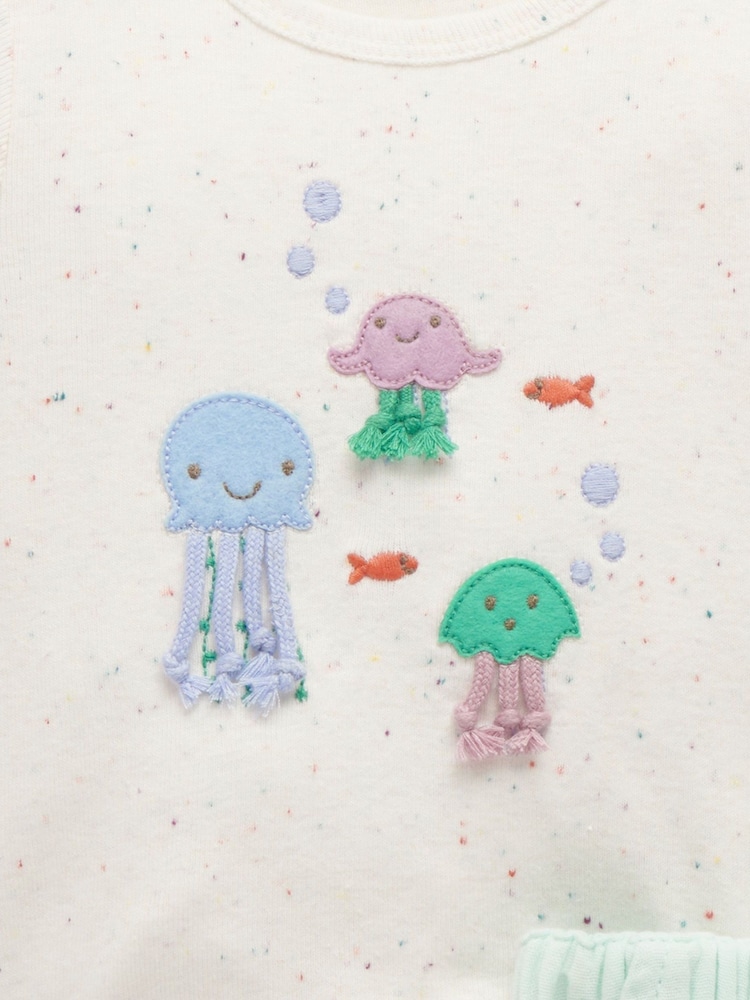 Purebaby Green 100% Cotton Jelly Fish T-Shirt And Shorts Set - Image 4 of 4